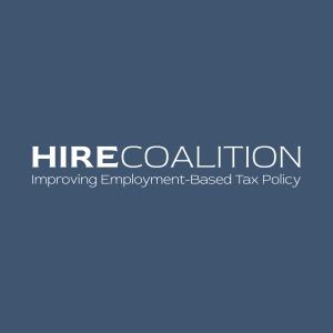 A white on blue logo for the HIRE Coalition