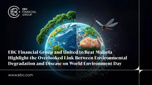 Aerial image of a split globe: one side shows lush trees and a healthy climate; the other shows dry, deforested land and mosquitoes, symbolising regions like rural Africa. Highlights how environmental damage fuels disease spread. – EBC