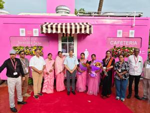 Pink toilet and cafeteria for women tourists