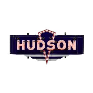 Rare Canadian 1940s single-sided porcelain neon dealer sign for Hudson Automobiles, boasting excellent color and gloss, 34 inches by 72 inches and graded 9.5. (CA$28,320)