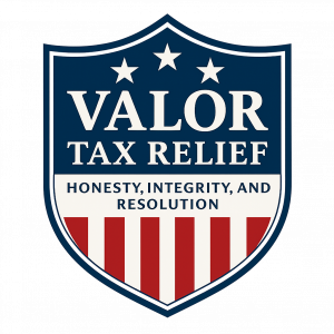 Logo of Valor Tax Relief, a tax resolution firm founded by entrepreneur Karim Hanna, known for fast IRS case closures and community impact.
