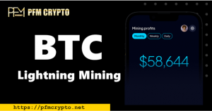 PFM CRYPTO showcases BTC Lightning Mining with real-time profit tracking.