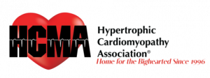 Red heart shape, superimposed with black block letters HCMA, with white heartbeat running through the middle