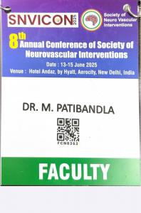 Landmark presentation at India’s premier neurovascular conference introduces new treatment strategy for vertebrobasilar junction aneurysms Faculty badge of Dr. M. Patibandla at the 8th Annual Conference of the Society of Neurovascular Interventions (SNVICON 2025) in New Delhi, India