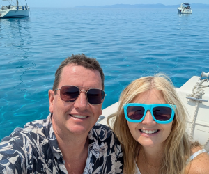Caroline and her fiancé, Greg, island hopping in the Mediterranean.