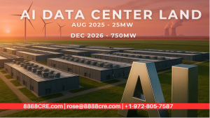 Close up of AI infrastructure and power plant for data center with behind the grid power available for PPA and a 345kV switching station for grid access with offtake of MW to GW for data center campus or AI compute farm in west Texas Panhandle for sale t
