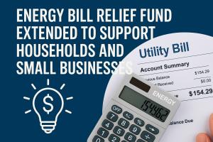 Utility bill and calculator illustrating energy bill relief fund extension for households and small businesses