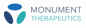 Monument Therapeutics logo shown as three segments in shades of blue and green to form a circle and Monument Therapeutics in text on the right hand side