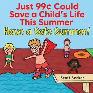 Illustration from Have a Safe Summer! showing a child about to jump off a diving board — with a humorous twist.