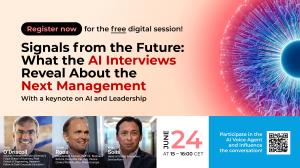 Wie sieht das Management der Zukunft aus? Erste Hinweise geben die KI-gestützten Interviews mit internationalen Führungskräften Die Online-Diskussion „Signals from the Future: What AI Interviews Reveal about the Next Management“ wird am Dienstag, den 24. Juni 2025, um 15:00 Uhr (MESZ) live gestreamt.