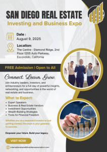 A flyer with more details about the upcoming San Diego Real Estate Investing and Business Expo. Flyer: IWBA.