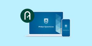 Image representing partnership of Philips SpeechLive with Actionstep, showing the user interface of SpeechLive together with the Actionstep logo.