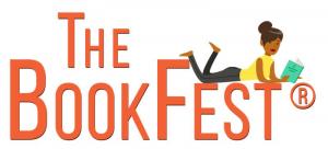 The BookFest Logo with a girl (orange)