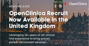 OpenClinica, a leader in eClinical trial software and services, announced the expansion of its flagship patient recruitment service, "OpenClinica Recruit", to the United Kingdom Experience-driven recruitment solutions for UK clinical studies