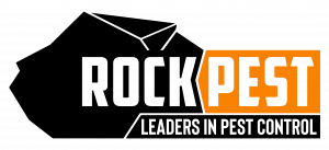 Image of black and orange rock pest control logo