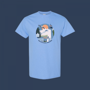 Havre de Grace Lighthouse Design on Blue T-shirt by HdG Apparel