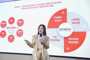 Bà Trương Lý Hoàng Phi, sáng lập InnoEx, tại họp báo công bố sự kiện