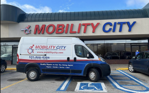 Photo of van used by technicians make house calls in branded vans equipped as a workshop on wheels.