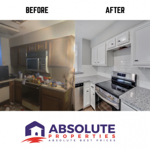 Before & After photo of a house Absolute Properties bought in Houston