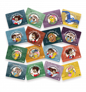 Image of 16 children's picture book covers released by Mind Body Align and illustrated by Art Mawhinney.