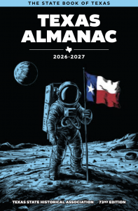 The cover of the newest edition of the Texas Almanac, coming out in November, featuring information on space exploration, industry in Texas, and much more!