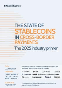 The front cover of FXC Intelligence's report, featuring logos of people interviewed and the authors from FXC Intelligence.