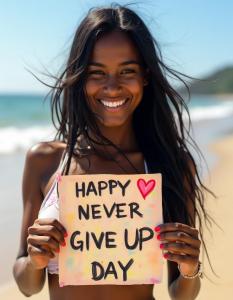 Happy Never Give Up Day Beach