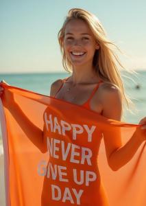 Happy Never Give Up day Beach Silk Towel Woman
