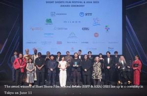 The award winners of Short Shorts Film Festival & Asia (SSFF & ASIA) 2025 line up at a ceremony in Tokyo on June 11