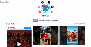 Screenshot of MrBeast profile from website CreatorSpin