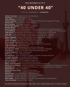 2025 Business Elite's "40 Under 40" List of Honorees (Canada)