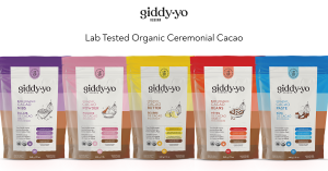 Giddy Yo Image of Ceremonial Cacao in colourful retail packaging