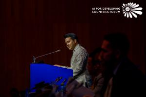 Brian Poe Llamanzares, Member of Congress of the Philippines, presents public-private partnership models for AI infrastructure investment at the AIFOD Vienna Summit 2025.