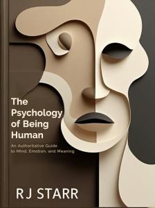 Book cover of “The Psychology of Being Human” by RJ Starr, featuring an abstract human face in warm neutral tones.