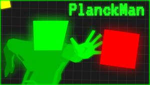 The Main Game Release Artwork for PlanckMan, showing PlanckMan imagined as a human, reaching out for the food he needs to keep him alive.