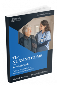 Photo shows a single book with a dark blue cover, titled in white: The Nursing Home Survival Guide