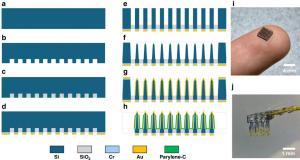 Figure 1. KFabrication process and actual image of the silicon-based neural microelectrode array.