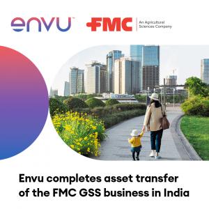 Woman and child walking on a city park path with high-rise buildings in the background, symbolizing the expanded Envu presence in India following the FMC GSS asset transfer.