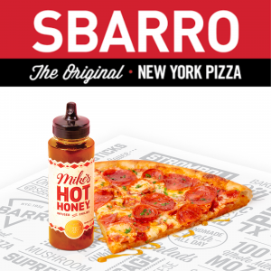 An XL NY Sbarro Double Duo Pizza Slice & Mike's Hot Honey Drizzled on Top