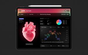 Organ-Specific Health Monitoring Report: Heart Function. This AI-based report visualizes changes in daily Heart Rates and Exercise Intensity stage data using layered graphs, offering 3D insights for non-expert users.