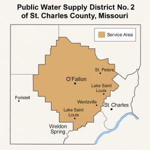Water service area for Public Water Supply District No. 2 of St. Charles County, Missouri.