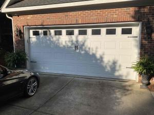 Modern insulated garage door installation in Preston neighborhood, Cary NC 27513
