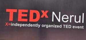 TEDx Nerul event logo with the tagline "X = independently organized TED event" on a dark background.