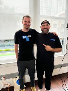 "AJ Sabbah standing with Jesse Pollak, Founder of Base and Head of Protocols at Coinbase, at the Onchain Summit in San Francisco, where AJ was a speaker."