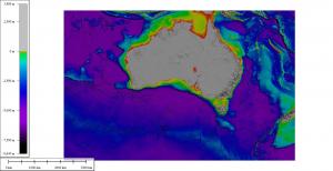 Bathytopo map of Australia with scale bar in m