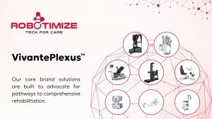 VivantePlexus™ modular neurorehabilitation system showcasing interconnected robotic devices for gait, hand, balance, and cognitive therapy across care settings.