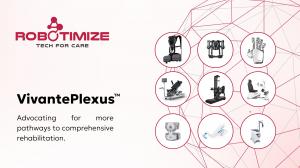 VivantePlexus™ system displaying connected rehabilitation devices and interface, illustrating personalised, data-driven therapy for clinicians and patients across care settings.