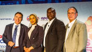 David Stevenson, Muna Abdi, Chuma Ezirim of FirstBank, and Rudy Cuzzeto during a panel session at the Canada-Africa Fintech Summit 2025 in Toronto.