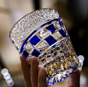 Edo Kiriko Handcrafted Sapphire Fluorite Whisky Glass