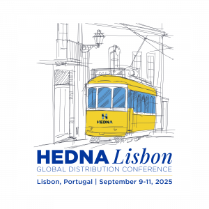 This logo is specifically promoting HEDNA's 2025 Conference in Lisbon, Portugal